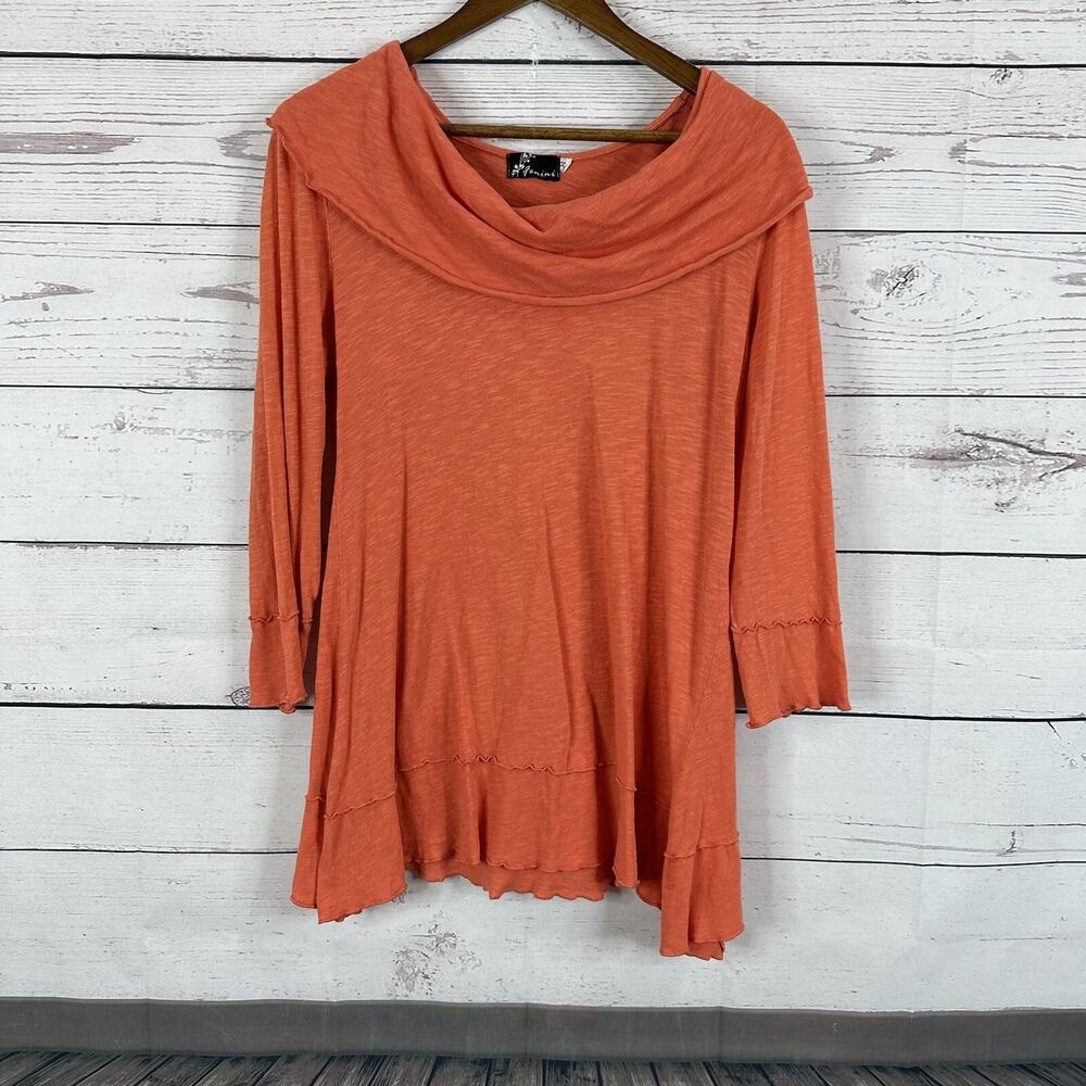 Fenini Shirt Top‎ Womens Medium Coral Textured Cowl Oversized Artsy USA Stretch